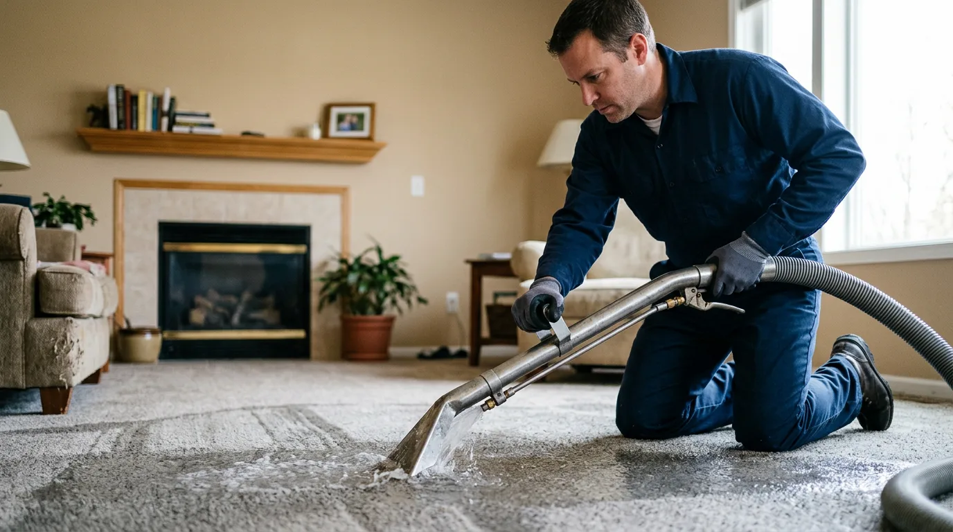 Water damage restoration technician working near Crystal, ND